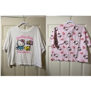 2 Hello Kitty Crop Tops, Pink and White Women's Size Large